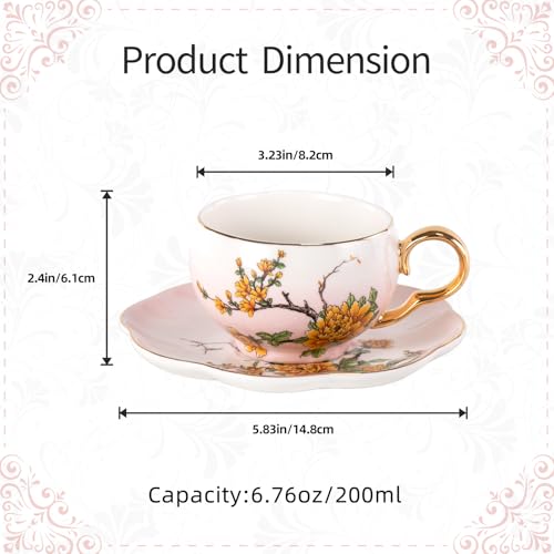 KAMMAK Tea Cups and Saucers Set of 2, Porcelain Coffee Cups, NX039 | Gold Rim, Stackable Espresso Mugs, Ceramic Demitasse for Coffee, Latte, Americano, Afternoon Tea, Elegant Gift for Women - size: 8CZNX039+40