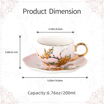 KAMMAK Tea Cups and Saucers Set of 2, Porcelain Coffee Cups, NX039 | Gold Rim, Stackable Espresso Mugs, Ceramic Demitasse for Coffee, Latte, Americano, Afternoon Tea, Elegant Gift for Women - size: 8CZNX039+40