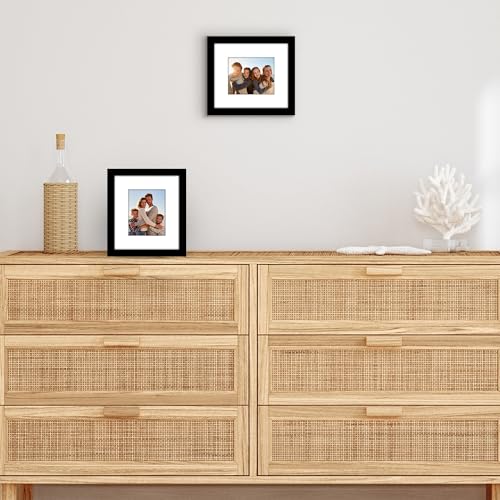 Americanflat 7x8 Picture Frame 2-Pack - Matted to 4x5 - Black | Slim Molding construction, Polished plexiglass front, wall or tabletop display with included easel, triangle hangers included - color: Black, size: 7x8