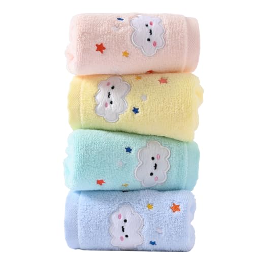 sense gnosis 100% Cotton Cloud Kids Facial Towels, Fingertip Towels for Bathroom Towel Set Star Embroidered Children Towels & Baby Washcloths, 10 x 20 inches(4 Pack in 4 Color) - color: Cloud Stars Set