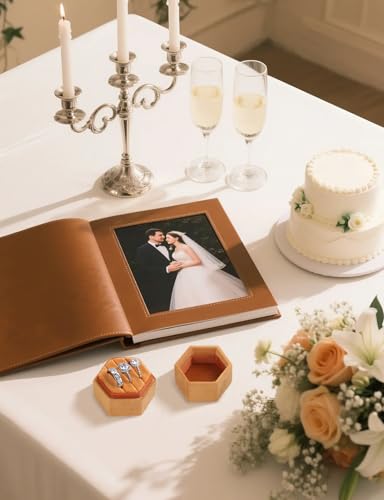 MFXIP Velvet 3 Slots Jewelry Ring Box Engagement Wedding Box Keepsake Box Bridal Photo Ring Triple Slots Hexagon - color: Burnt Orange