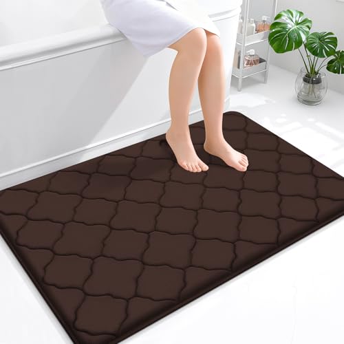 OLANLY Memory Foam Bath Mat Rug 47x32, Ultra Soft and Absorbent Bathroom Rugs, Non-Slip, Comfortable, Machine Washable Bath Carpet for Bathroom Floor, Tub, Shower and Home Decor Accessories, Brown - color: Brown, size: 47" X 32"