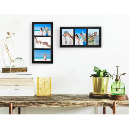 Collage Picture Frame Black Wood 5x7 3-Opening 1 Pack - color: Black-3, size: 3 5X7