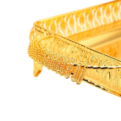 Metal Serving Tray for Food Snacks Fruit, Decorative Rectangle Party Platter, European Style Gold Tray with Raised Edges, Large Serving Dish for Home Decor and