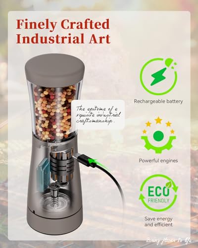 Electric Salt and Pepper Grinder Set with Storage Base, Stainless Steel Rechargeable Salt and Pepper Grinder Set with 4.5 oz Large Capacity, 1.8" Wide Mouth, Adjustable Coarseness, Ideal for Kitchen - color: Light Gray