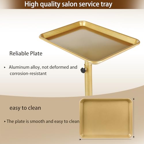 Salon Tray on Wheels, Rolling Tray with Adjustable Height, Metal Feet Salon Service Tray, Ideal Use As Tattoo Tray＆Dental Tray - color: Gold