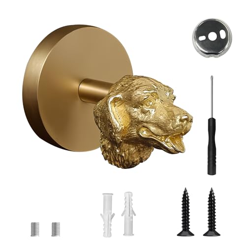 Dog Wall Hook, Solid Brass Wildlife, Heavy Duty Vintage Animal Hook. Used for Hanging Clothes, Hats, Towels, Bags, Organizing Decorative Wall Hooks - color: Gold Dog