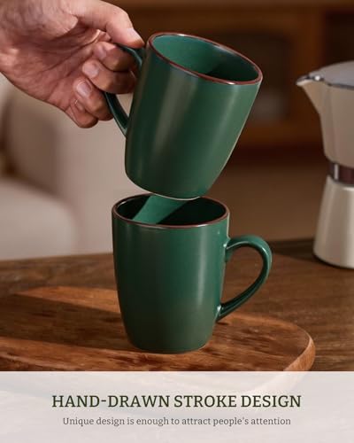 famiware Venus Coffee Mugs Set of 8, 13 oz Ceramic Stoneware Mug Cup Set | Coffee Mug with Handle for Tea, Latte, Cappuccino, Cocoa, Milk, Microwave and Dishwasher Safe, Dark Green - color: Dark Green, size: 8pcs