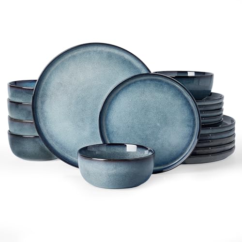 Famiware Milkyway 18-Piece Stoneware Dinnerware Set, Dusty Blue | Plates and Bowls for 6, Handmade Reactive Glaze Dish Set, Microwave & Dishwasher Safe, Chip & Scratch Resistant - color: Dusty Blue, size: Service for 6 (Standard Dinner Set)
