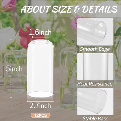 12pcs Glass Bud Vases - 5 Inch Tall Clear Flower Vases for Centerpieces, Glass Vase Modern Bud Vase for Wedding Party Dining Table Centerpieces, Living Room Decorative, Home Decor - size: 12 Pcs 5 Inch