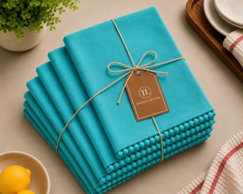 Kitchen Towels with Hanging Loop, 100% Cotton Solid Kitchen Dish Cloths, Valentine Decor Kitchen Hand Towel Reusuable Dish Towel for Cleaning, Drying, 18"x 28", Pack of 6 Teal - color: Teal, size: Pack of 6