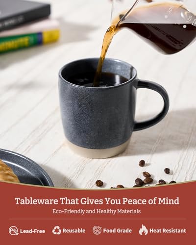 famiware Coffee Mugs Set of 4, Milkyway 13 oz Ceramic Cup Set with Handle | Stoneware Mug Set for Tea, Coffee, Latte, Cappuccino, Cocoa, Microwave and Dishwasher Safe, Matte Dark Charcoal - color: Milkyway-Matte Dark Charcoal, size: 4 Count (Pack of 1)