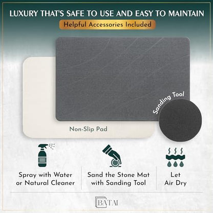 Extra Large Diatomaceous Earth Stone Bath Mat (31.5” x 19.7”) Dark Gray XL | Fast Absorbent Shower Stone Bath Mat For Bathroom - Quick Dry, Easy Clean and Non-Slip Mat - Instant Drying Diatomite Bathmat - color: Dark Gray