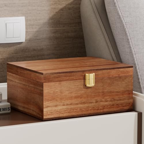 Wooden Keepsake Box, Acacia Memory Box with a Hinged Lid, Wooden Storage box, for Picture Letter Time Capsule - Wooden Gift Boxes (Large) - size: Large