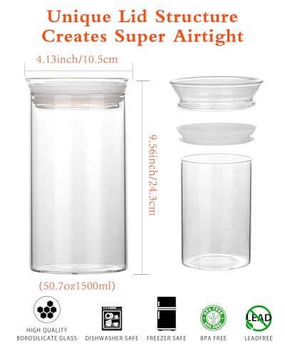 ZENS Glass Canisters with Airtight Lids, Set of 2 50oz Tall Storage Jars | Borosilicate Glass Jars with Airtight Lid, Wide Mouth Pasta Containers for Pantry Food Storage - size: 9-50oz 2Pack