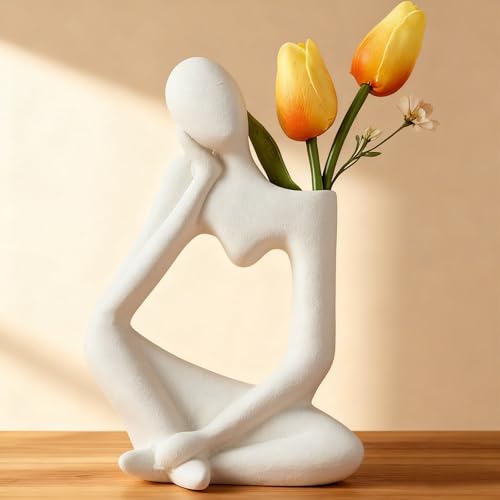 Arawat White Flower Vase Ceramic Thinker Vase for Home Decor Modern Cute Boho Vases Room Decor Unique Aesthetic Vase Ceramic Decorative Face Vases for Centerpieces Bathroom Birthday Gifts for Women - color: White Ceramic Vase for Home Decor