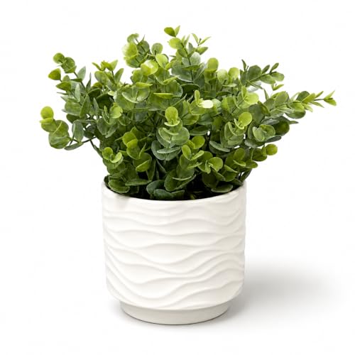 Artificial Eucalyptus Plant, 11" Faux Greenery in Ceramic Pot | Realistic leaves, ceramic pot, for shelf, desk, bathroom, office, bedroom, and living room decor