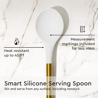Gold Kitchen Utensils Set – 6 PC White Silicone and Gold Cooking Utensils with Spatula, Whisk, Tongs, Spoons, Cooking Tools for Nonstick Cookware – Luxury Kitchen Accessories for Home Chefs | White Silicone and Gold Cooking Utensils with Spatula, Whisk, T