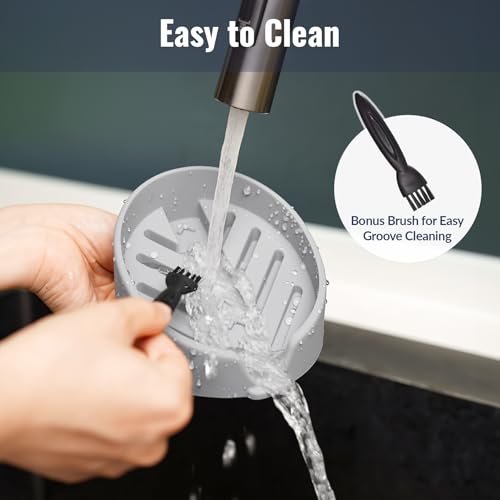 NiHome Silicone Sponge Holder for Kitchen Sink, Fits Scrub Daddy Mommy | Self-Draining Dispenser Organizer Tray, Sink Caddy Countertop Fits Soaps, Scrubber, Dishwasher Safe, Includes Brush - color: Light Gray