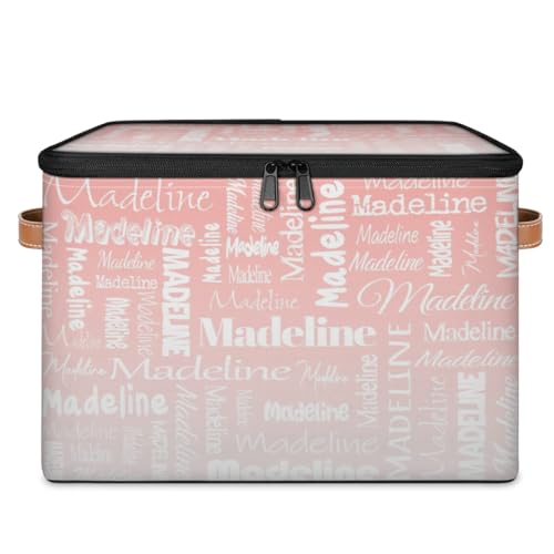 Custom Name Storage Basket, Personalized Keepsake Box, Pink White | Foldable Fabric Gradient Large Memory Bin with Handle Lid Lightweight Waterproof Dustproof, 14"L x 10.2"W x 10.4"H - color: Option 18