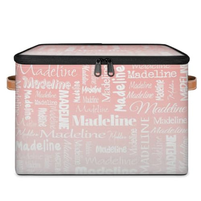 Custom Name Storage Basket, Personalized Keepsake Box, Pink White | Foldable Fabric Gradient Large Memory Bin with Handle Lid Lightweight Waterproof Dustproof, 14"L x 10.2"W x 10.4"H - color: Option 18