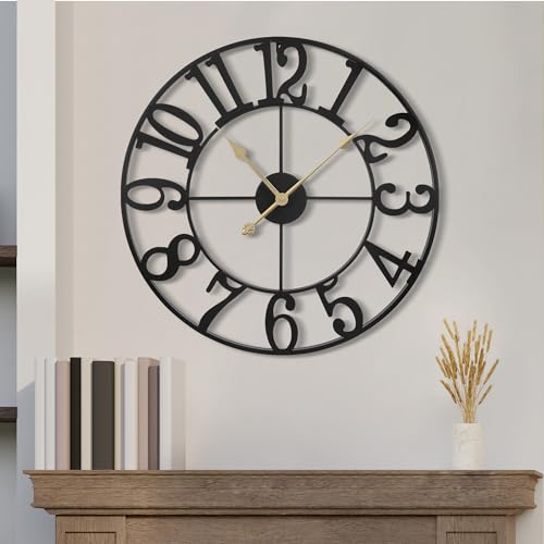 1st Owned Large Wall Clocks for Living Room Decor, Silent Non Ticking Clocks Battery Operated, 18.5 Inch Decorative Analog Metal Indoor Wall Clock for Kitchen, Bedroom, Office Decor - color: Black Arabic, size: 18 Inch