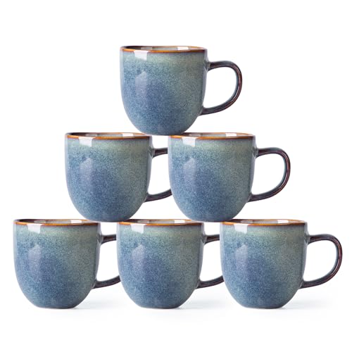 AmorArc 12oz Coffee Mugs, Ceramic Coffee Mugs set of 6 for Man, Woman, Dad, Mom, Modern Coffee Mugs with handle for Latte/Cappuccino/Milk/Cocoa. Dishwasher&Microwave Safe, Ceylon Blue - color: Ceylon Blue, size: Set of 6