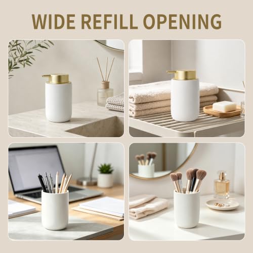 BosilunLife Lotion Pump Dispenser for Bathroom, Kitchen, Countertop | Hand Soap Dispenser Bathroom Ceramic Dish Liquid Soap Dispenser (White with Gold, Liquid Pump) - color: White&gold-1 Pack