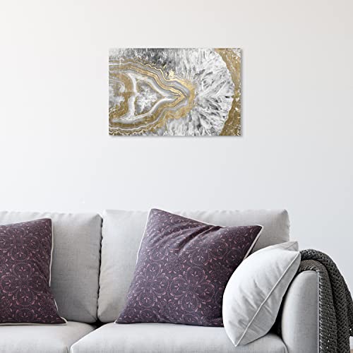 Oliver Gal Abstract Modern Canvas Wall Art Agate Geode Crystal Ready to Hang Home Decor 10.0 x 15.0 Gold and White Canvas Art for Living Room - size: 10"L x 15"W, style: Wrapped Canvas