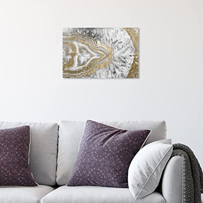 Oliver Gal Abstract Modern Canvas Wall Art Agate Geode Crystal Ready to Hang Home Decor 10.0 x 15.0 Gold and White Canvas Art for Living Room - size: 10"L x 15"W, style: Wrapped Canvas