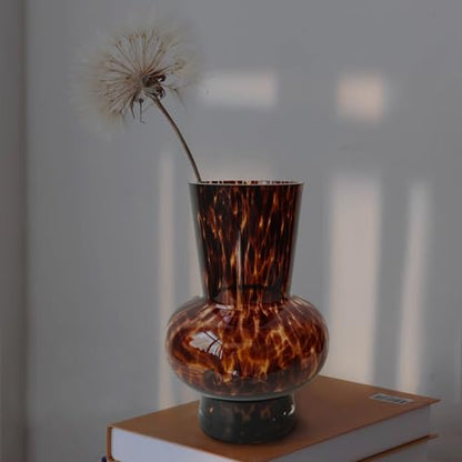 8" High Luxe Leopard Glass Vase — Unique Modern Amber Brown Centerpiece for Home Decor, Gifts & Everyday Elegance