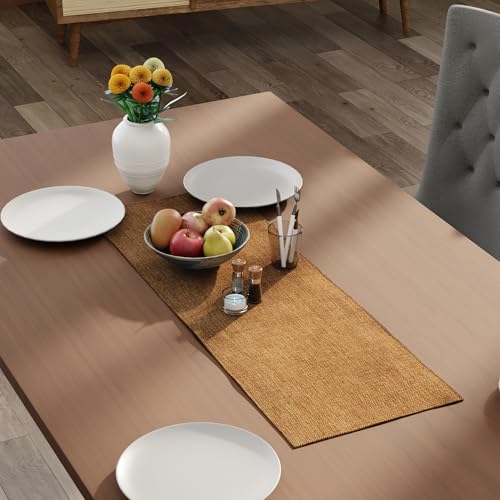 Encasa XO Table Runner 2 Seater, Soft Chenille 13"x36" | Mustard, Woven Rib Texture | Machine Washable | Colorfast & Shrink Resistant | Durable Polyester Yarns - color: Mustard, size: 13x36 in