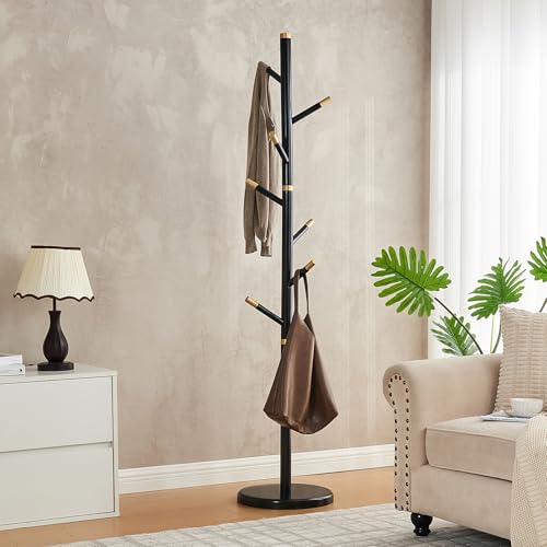 Black Coat Rack Freestanding Solid Wood Coat Rack Stand - Modern Wooden Coat Tree Freestanding Heavy Duty with 7 Hooks Creative Tree Branch-look Garment Holder for Entryway, Hallway, Bedroom, Corner - color: Black, size: Coat Tree
