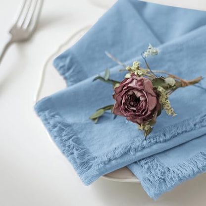 Handmade Cloth Napkins 100% Cotton Napkins with Fringe，Delicate Handmade Cloth Napkins for Dinners, Parties, Weddings and More，18 x 18 Inch Set of 4 - Blue - color: Blue