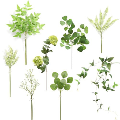 Serra Flora Artificial Greenery Stems Box Set,(Pack of 37pcs) with 8 Kinds of Faux Pink Green Filler for DIY Bridal Bouquets Wedding Floral Arrangement Table Centerpieces - color: Green