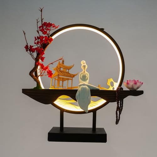 Backflow Incense Holder with LED Light, Countertop Incense Burner Holder Chinese Retro Ceramic Backflow Incense Burner for Relaxing or Home Decor (Style 4) - size: Style 4