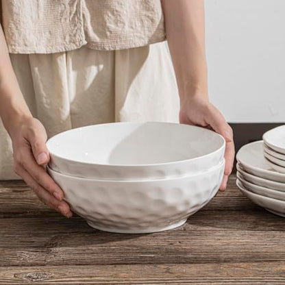 HOMBENE Large Pasta Bowls Set of 2, 9 Inch Pasta Serving Bowl Dinner Bowls, Wide and Shallow Microwave Dishwasher Safe Bowl Set of 2 - color: White, size: 9.5 IN