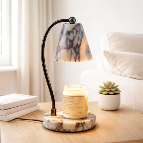 SAMAH Marble Lamp, Candle Warmer Lamp with Timer Dimmer, Electric Wax Melt Warmer for Jar Candles with 2 Bulbs, Luxury Stone Housewarming Gifts, Home Decor Birthday Gifts for Women (Calacatta Viola)