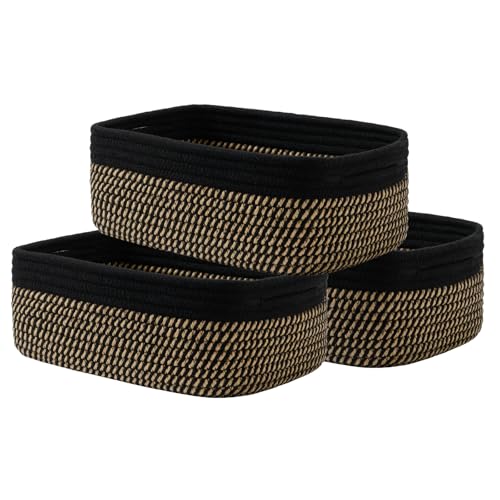 KALLAX Small Woven Storage Basket for Organizing, 12 x 8 x 4.5 inch, 3 Pack | Shelf baskets for closet organization, toy storage and home decor, Perfect as empty gift baskets for holidays, Black & Brown - color: Black & Brown, size: 12"L x 8"W x 4.5"H