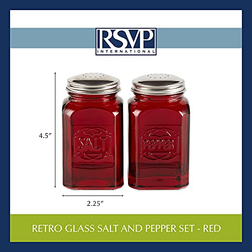 RSVP International Jumbo Retro Glass Salt & Pepper Shaker, Screw On Stainless Steel Lid, Each Shaker Holds 8 Ounces, Red, 2.25x2.25x4.3, 2 Piece - color: Red, size: 2.25x2.25x4.7