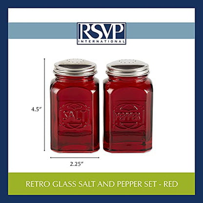 RSVP International Jumbo Retro Glass Salt & Pepper Shaker, Screw On Stainless Steel Lid, Each Shaker Holds 8 Ounces, Red, 2.25x2.25x4.3, 2 Piece - color: Red, size: 2.25x2.25x4.7
