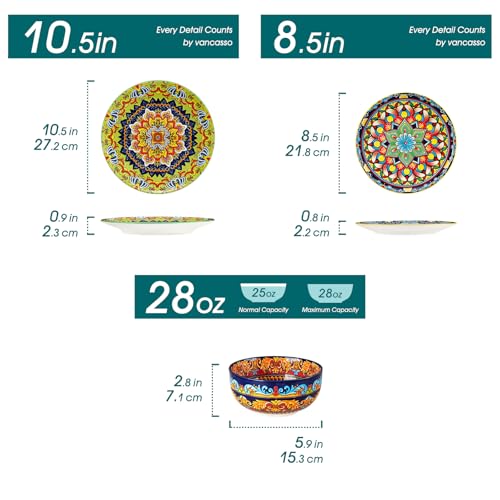 vancasso Plates and Bowls Sets,12-Piece Porcelain Dinnerware Set Service for 4, Bohemian Style Dishes Set for 4, Kitchen Dinner Set, Microwave and Dishwasher Safe, Scratch Resistant, Series KRVI - size: Service for 4 (12 Pcs)
