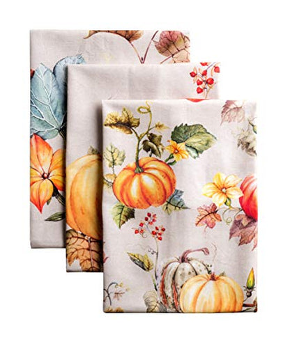 Maison d' Hermine Kitchen Towels Set of 3 Reusable 100% Cotton 27.50" x 20" | Cloth Tea Dish Towels Absorbent with Hanging Loop for Kitchen Dining Party Hotel Home Thanksgiving Christmas - Potiron - color: 037 - Potiron