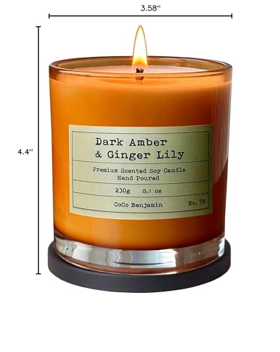 100% Natural Soy Wax Candle by CoCo Benjamin - Highly Scented & Hand-Poured Luxury Candle (Dark Amber & Ginger Lily)- Clean Burning Cotton Wick - style: Dark Amber & Ginger Lily (Cotton Wick)