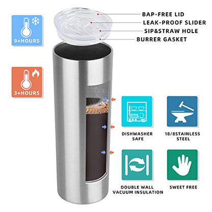 HASLE OUTFITTERS 20 oz Skinny Tumblers Bulk Set, Stainless Steel Insulated Slim Tumblers with Lids, Reusable Double Wall Travel Coffee Mugs, Durable Powder Coated Travel Water Cups (4) - color: Stainless Steel, size: 20 oz (4 Count)