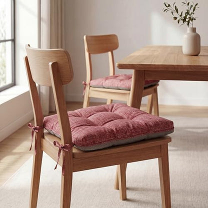 Chair Cushions for Dining Chairs Set of 4, 15.5" x 15.5" x 3.5" Kitchen Chair Cushions with Ties, Upgraded Silicone Non-Slip Bottom, Premium Shredded Memory Foam Chair Pads, Red - color: Red