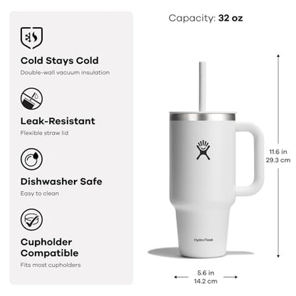 Hydro Flask 32 Oz Travel Tumbler with Handle, Lid and Straw - Insulated Stainless Steel in 32 Oz Cascade Blue - color: Cascade, size: 32 Ounces