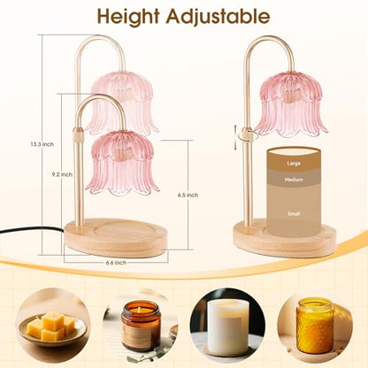 Candle Warmer Lamp Adjustable Timer Electric－Pink Flower Wax lamp - color: Pink