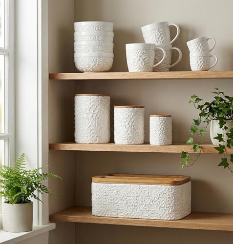 25DOL Small 3.3 Oz Ceramic Espresso Cups Set of 2 - White Cappuccino Cup with Nature Engravings and Comfort-Grip Handle - Expresso Coffee cups, Lead-Free Shot Mugs, Safe for Dishwasher, Microwave