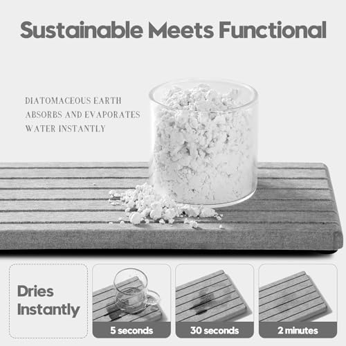 2PCS Instant Dry Diatomite Stone Counter Makeup Tray Organizer, Fast Drying Caddy Kitchen Sponge Holder Mat, Bathroom Vanity Toothbrush Bottle Dispenser Soap Dish Rack, Light Gray, 8"x 3.8" - color: 2pcs - 8"x 3.8" - Light Gray